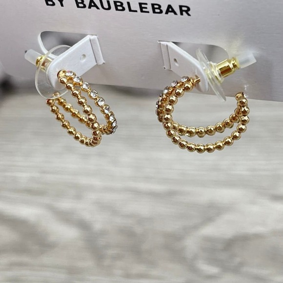 NWT BAUBLEBAR Crystal Beaded Double Hoop Earrings Sugarfix Gold Fashion Jewelry - Picture 5 of 6